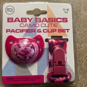 Pacifier & Lanyard Clip Set 0-6
Month Baby Basics Pink Camo
Orthodontic.   NEW